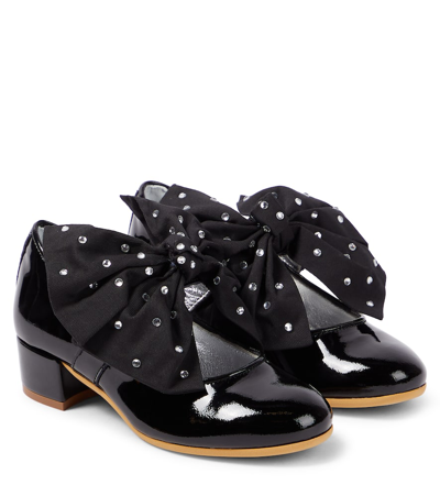 Shop Monnalisa Bow-detail Patent Leather Mary Jane Pumps In Black