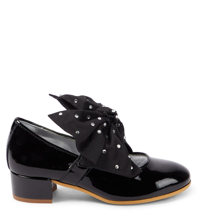 Shop Monnalisa Bow-detail Patent Leather Mary Jane Pumps In Black