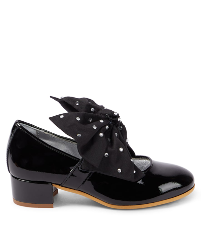 Monnalisa Bow-detail Patent Leather Mary Jane Pumps In Black