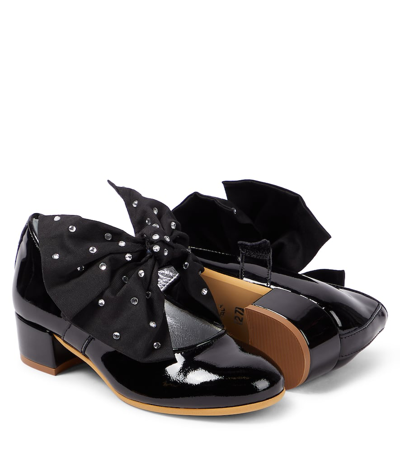 Monnalisa Bow-detail Patent Leather Mary Jane Pumps In Black