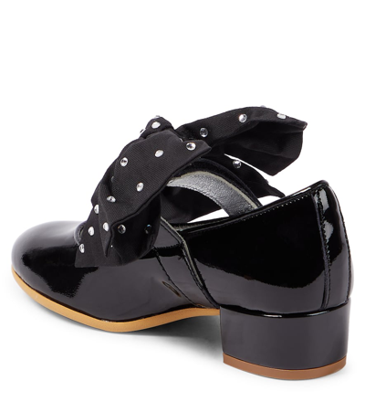 Shop Monnalisa Bow-detail Patent Leather Mary Jane Pumps In Black