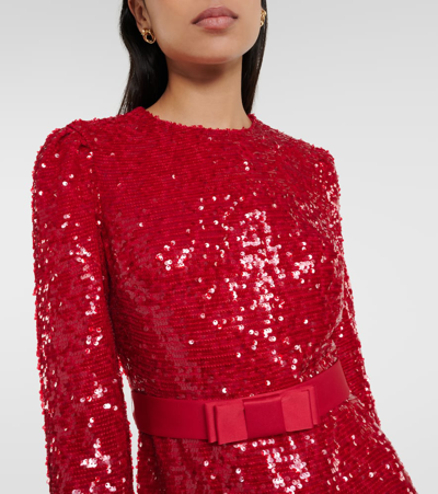 Shop Erdem Bow-detail Sequined Minidress In Red