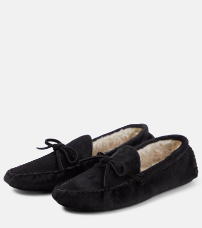 The Row Lucca Calf Hair Moccasins In Black