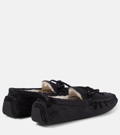 The Row Lucca Calf Hair Moccasins In Black