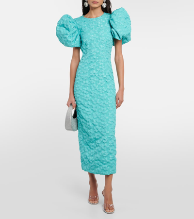 Shop Rotate Birger Christensen Jacquard Midi Dress In Blue
