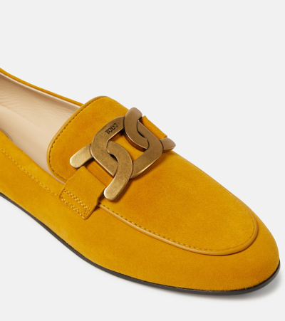 Shop Tod's Kate Suede Loafers In Yellow