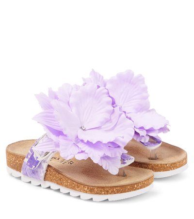 Shop Monnalisa Floral-appliqué Sandals In Purple