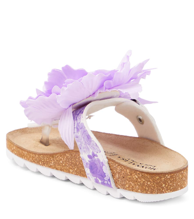 Shop Monnalisa Floral-appliqué Sandals In Purple