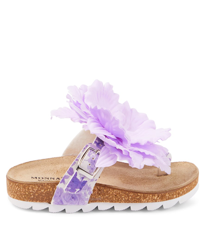 Shop Monnalisa Floral-appliqué Sandals In Purple