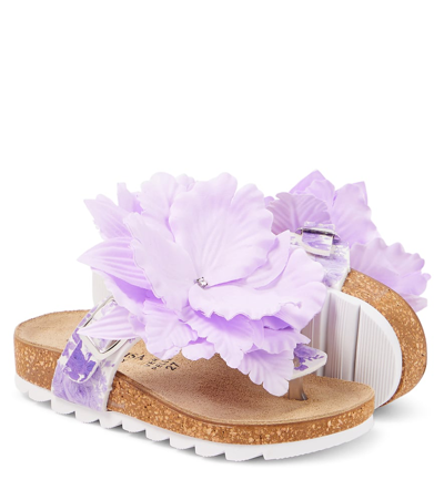 Shop Monnalisa Floral-appliqué Sandals In Purple