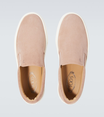 Shop Tod's Cassetta Suede Loafers In Pink