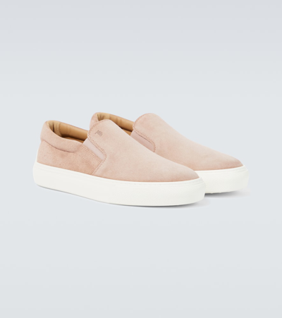 Shop Tod's Cassetta Suede Loafers In Pink
