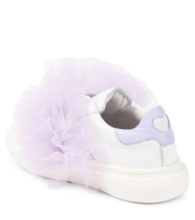 Shop Monnalisa Appliqué Leather And Tulle Sneakers In White