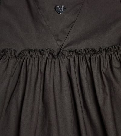 Shop Monnalisa Ruffled Puff-sleeve Cotton Dress In Black