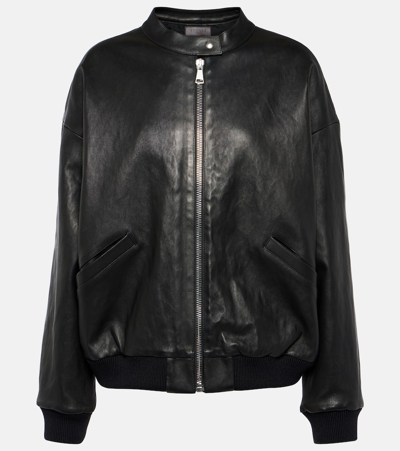 Shop Stouls Pharrell Leather Bomber Jacket In Black