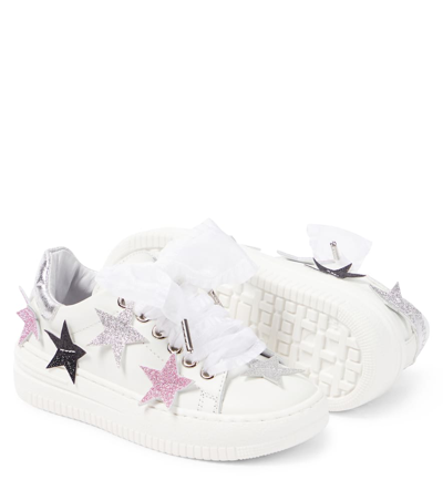 Shop Monnalisa Appliqué Leather Sneakers In White