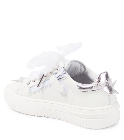 Shop Monnalisa Appliqué Leather Sneakers In White