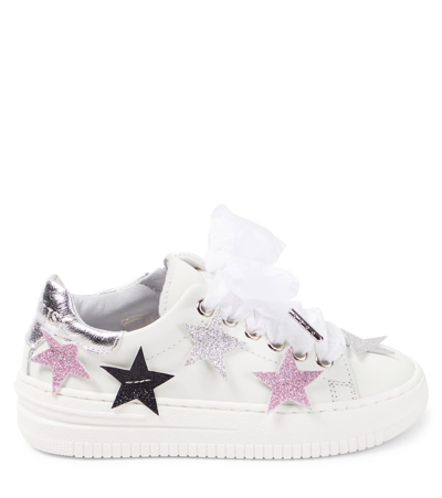 Shop Monnalisa Appliqué Leather Sneakers In White
