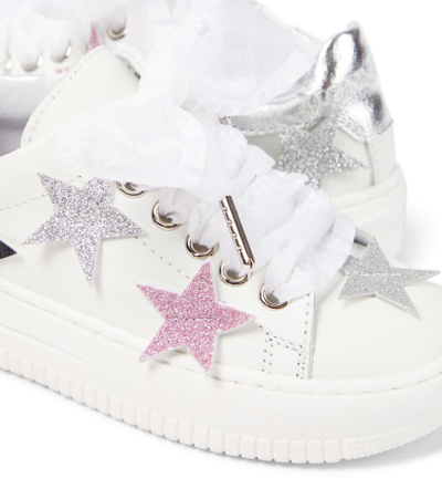 Shop Monnalisa Appliqué Leather Sneakers In White