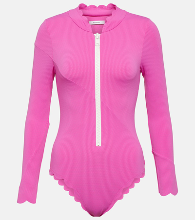 Shop Marysia North Sea Rashguard Swimsuit In Pink