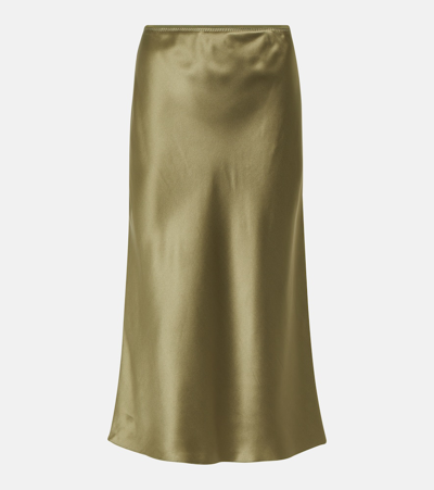 Shop Joseph Isaak Silk Satin Midi Skirt In Green