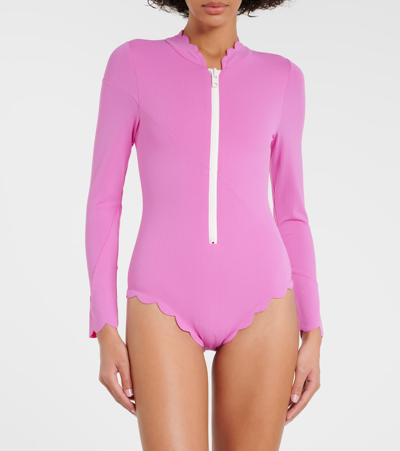 Shop Marysia North Sea Rashguard Swimsuit In Pink