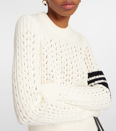 Shop Thom Browne 4-bar Pointelle Wool Sweater In White