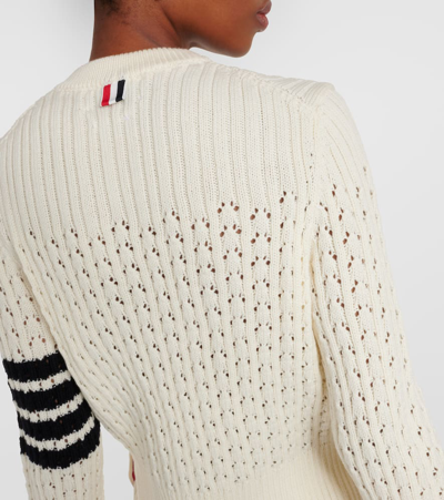 Shop Thom Browne 4-bar Pointelle Wool Sweater In White