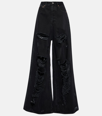 Shop Vetements Distressed Wide-leg Jeans In Black