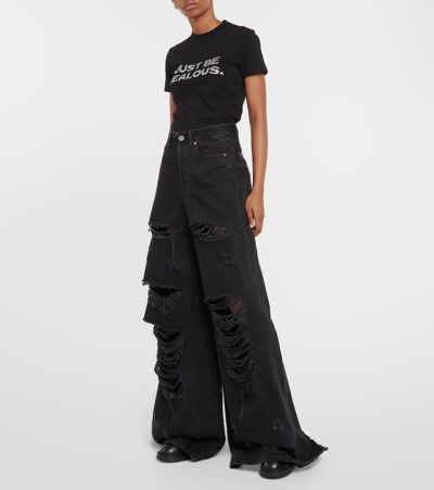 Shop Vetements Distressed Wide-leg Jeans In Black