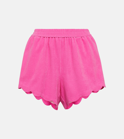 Shop Marysia Scalloped High-rise Cotton Blend Shorts In Pink