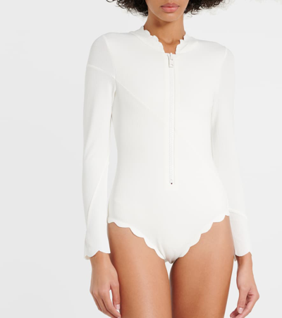 Shop Marysia North Sea Rashguard Swimsuit In White