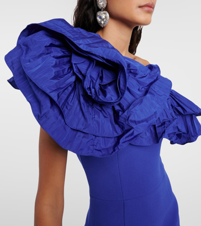 Shop Rebecca Vallance Cora Ruffled One-shoulder Midi Dress In Blue
