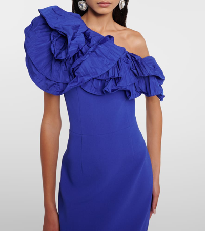 Shop Rebecca Vallance Cora Ruffled One-shoulder Midi Dress In Blue