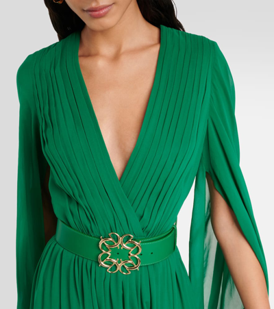 Shop Elie Saab Pleated Silk Chiffon Gown In Green