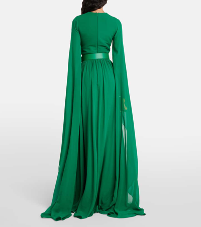 Shop Elie Saab Pleated Silk Chiffon Gown In Green