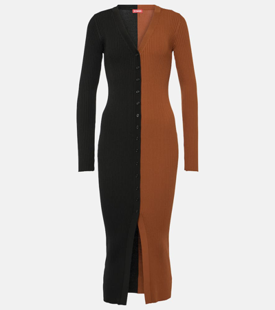 Shop Staud Shoko Colorblocked Sweater Dress In Black