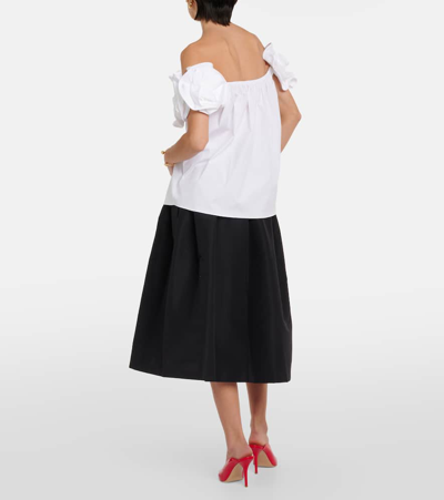 Shop Carolina Herrera Floral-appliqué Off-shoulder Cotton-blend Top In White