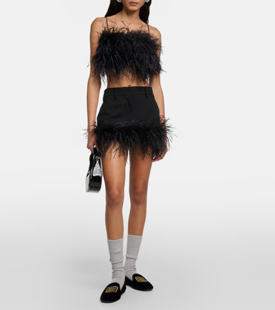 Miu Miu Bralette Aus Wolle Mit Federn In Black