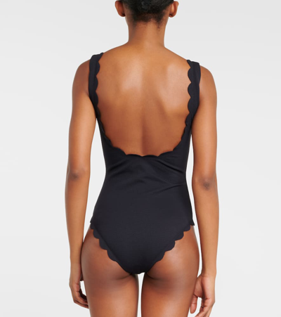 Marysia Charleston Scalloped Seersucker Swimsuit In Black