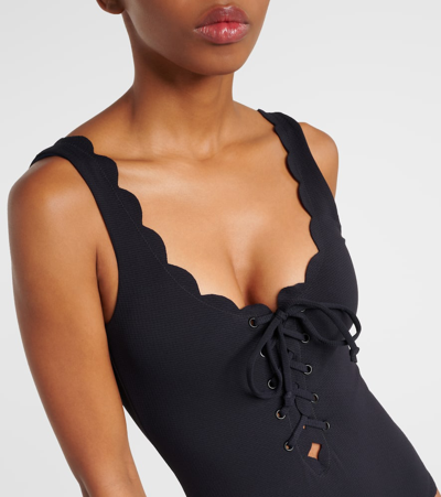 Marysia Charleston Scalloped Seersucker Swimsuit In Black