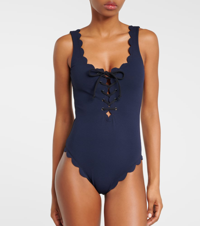 Marysia Charleston Scalloped Seersucker Swimsuit In Black
