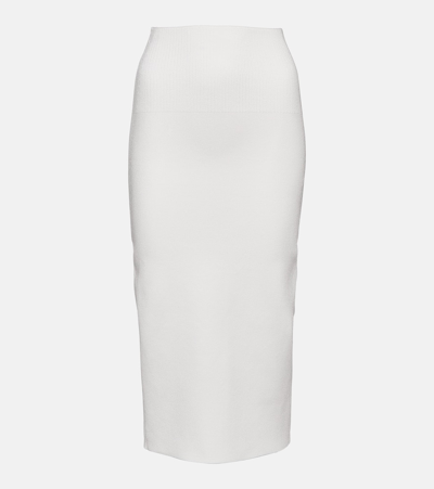 Shop Victoria Beckham Ribbed-knit High-rise Midi Skirt In White