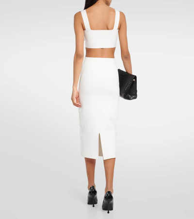 Shop Victoria Beckham Ribbed-knit High-rise Midi Skirt In White