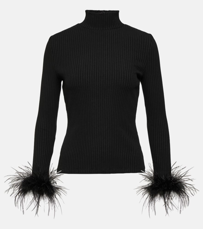 Shop Veronica Beard Pierre Feather-trimmed Cotton-blend Top In Black
