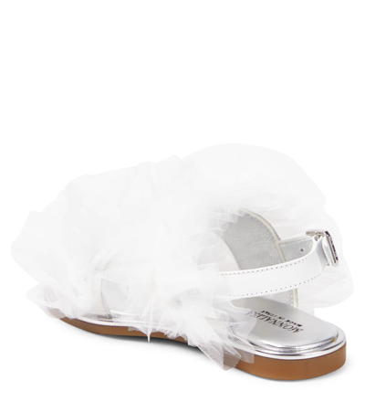 Monnalisa Appliqué Tulle And Leather Sandals In White