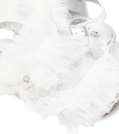 Shop Monnalisa Appliqué Tulle And Leather Sandals In White