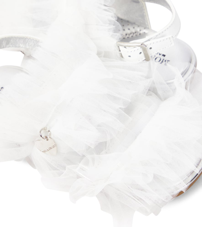 Monnalisa Appliqué Tulle And Leather Sandals In White