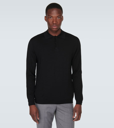 Shop Lardini Wool-blend Polo Sweater In Black