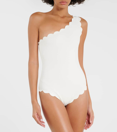 Shop Marysia Santa Barbara One-shoulder Swimsuit In Neutrals